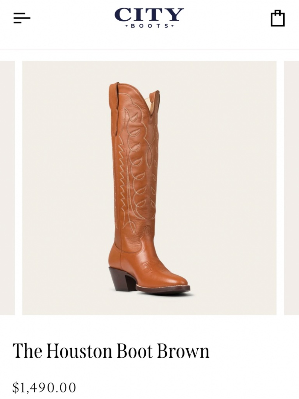 Handmade Calfskin Brown Tall Cowboy Boots - Picture 7 of 8